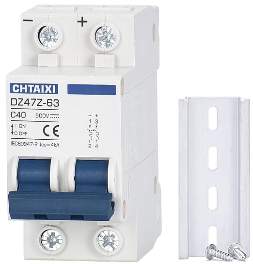 DC Miniature Circuit Breaker, 2 Pole 500V 40 Amp Isolator for Solar PV System, Thermal Magnetic Trip, DIN Rail Mount, Chtaixi DC Disconnect Switch C40