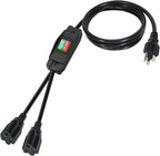 Black 2 Way Extension Cord with On/Off LED Switch, Fiabtool 3 Prong Extension Cord Splitter, Heavy Duty Plug Splitter, SJTW 18AWG 10A/125V, Indoor Use (6.56 Ft, Black)