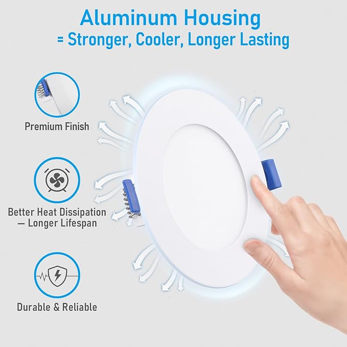 TORCHSTAR Basic Series 12-Pack 4 Inch Ultra-Thin LED Recessed Lighting with Junction Box, CRI90, Aluminum, 3000K Warm White, 5%-100% Dimmable Slim Recessed Downlight, 9W 800LM, ETL and Energy Star