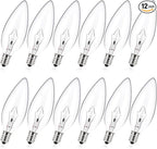 E12 60 Watt Incandescent Candle Light Bulbs, Chandelier Light Bulbs for Ceiling Fan, Vanity, Outdoor - Warm White 2500K, 500 Lumen Dimmable B10 Clear Candelabra Base Bulbs (12 Pack)