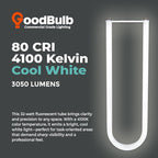 GoodBulb 32 Watt 6 Inch T8 Fluorescent U-Bend Light Bulb 4100K Cool White Medium Bi-Pin Base High Output 3050 Lumens 32W 10000 Life Hours 80 CRI (Pack of 20)
