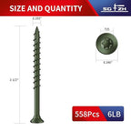 #9 x 2-1/2" Deck Screws (558Pcs) 6lb. Exterior Wood Screws. Carbon Steel, Green, Flat Head, Rust Resistant epoxy Coated, with T25 Star Bit
