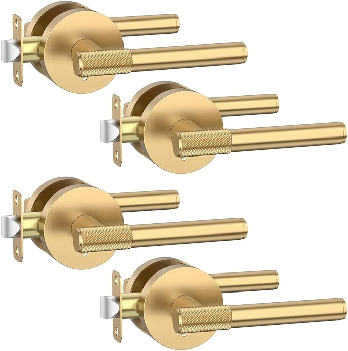 Asidrama 4 Pack Champagne Bronze Privacy Door Handles, Door Lever with Door Knobs Indoor for Bedroom or Bathroom, Heavy Duty Door Handles Interior with Locks for Left Right Sided Doors