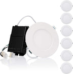 TORCHSTAR Premium Series 4 Inch Ultra-Thin LED Recessed Light with Junction Box, 10.5W Dimmable LED Canless Recessed Ceiling Lights Slim, ETL & ES Listed, CRI90, 5000K Daylight, White, Pack of 6