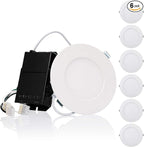 TORCHSTAR Premium Series 4 Inch Ultra-Thin LED Recessed Light with Junction Box, 10.5W Dimmable LED Canless Recessed Ceiling Lights Slim, ETL & ES Listed, CRI90, 4000K Cool White, White, Pack of 6