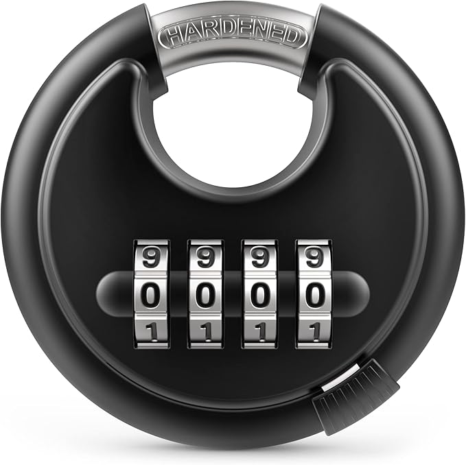 Puroma Combination Lock, 4 Digit Disc Padlock with Hardened Steel Shackle, Keyless Heavy Duty Combo Lock for Outdoor Sheds Fence, Gate Hasps, Storage Unit, School Gym Locker (1 Pack, ‎Black)