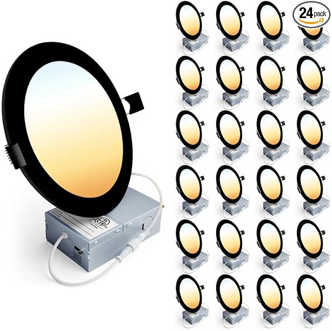 Ensenior 24 Pack 4 Inch LED Recessed Ceiling Light, Dimmable, 2700K-5000K 5CCT, 750LM 9W 120V, High Brightness Dimmable Canless Wafer Downlight - ETL&FCC&IC