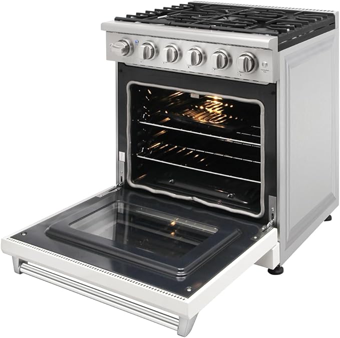30 inch Pro-Style Natural Gas Range or Liquid Propane Gas Range with 5 Burners, 4.55 cu.ft. Oven & 30 inch Under Cabinet Range Hood in Stainless Steel (White)