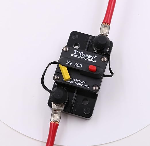 E9 300 Amp Circuit Breaker 12V - 48V DC with Manual Reset | UL Certified Waterproof IP67 | Surface Mount Switch Button with LED Indication 300A 3/8" Studs
