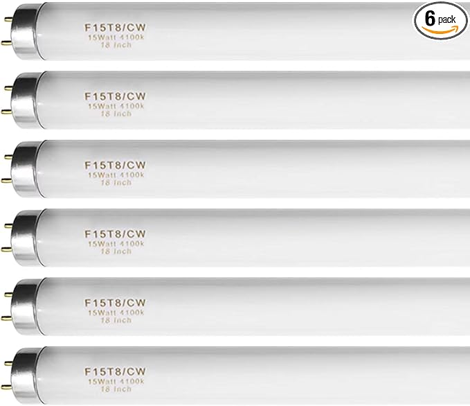 18 Inch F15T8/CW T8 15W Fluorescent Light Bulb Cool White Compatible for Philips GE F15T8/SP41 Replacement Bulb G13 Base 6 Count