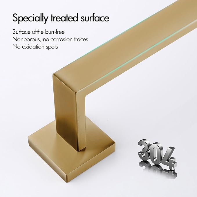 BAGNOLUX Gold Towel Bar, Bathroom Set 4 Pieces, Bath Towel Holder Set SUS304 Stainless Steel, Towel Bar Rack Set for Wall Mounted, Square Bathroom Accessories Set Fixture Heavy Duty, Brushed Brass