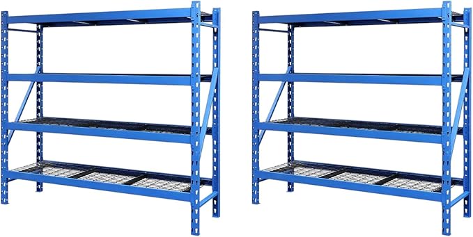 Heavy Duty Member Mark 4-Shelf Industrial Storage Rack, 77" W x 24" D x 72" H (Blue, 2 Pack)