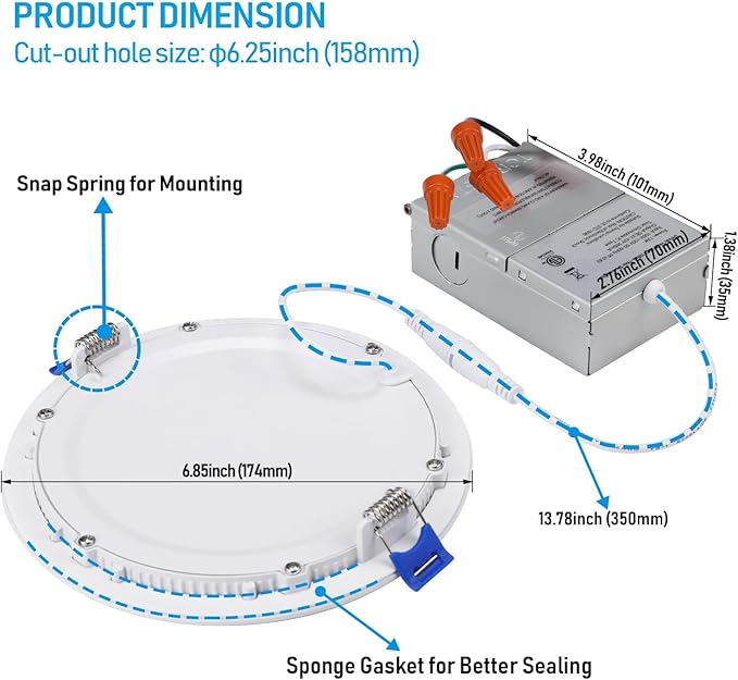 TORCHSTAR 12-Pack 6 Inch Ultra-Thin LED Recessed Lighting with J-Box, 4000K Cool White, 12W Dimmable 1000lm Brightness LED Downlight, ETL & Energy Star Listed