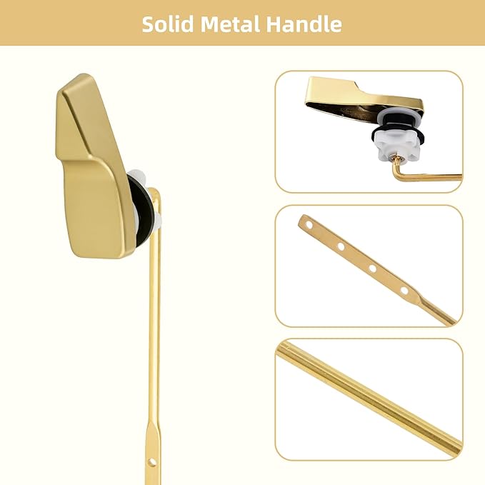 Hygie Rinse Front Mount Metal Toilet Handle Replacement Kit Compatible with American Standard/Mansfield/Gerber/TOTO/Kohler Toilet, Toilet Tank Flusher Lever with Flapper Chain, Brushed Gold