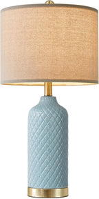 24.25" Modern Ceramic Blue Lamps for Living Room & Bedside, Farmhouse & Boho Style, Coastal & End Table Lamps