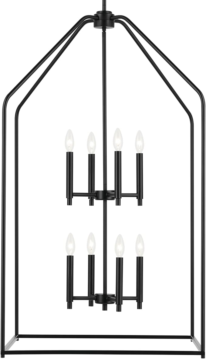 Kichler Madden 43" 8 XL Light Foyer Pendant in Black, Soft Modern Fixture, for Foyer, Over Large or Dining Room Table, (43" x 24.25"), 52724BK