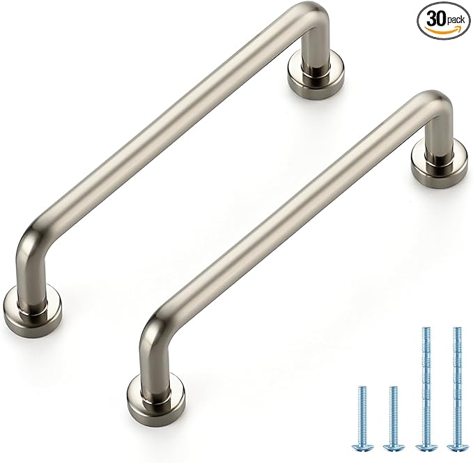 JOY DECOR Cabinet Pulls – 3-3/4 Inch Hole Center, Brushed Nickel, 30 Pack, Zinc Alloy Cabinet Handles for Drawers & Cupboard – Vintage Style Hardware for Kitchen, Bathroom, Dresser, Furniture Makeover