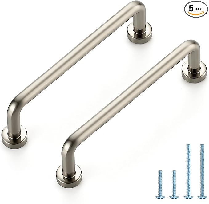 JOY DECOR Cabinet Pulls – 3-3/4 Inch Hole Center, Brushed Nickel, 5 Pack, Zinc Alloy Cabinet Handles for Drawers & Cupboard – Vintage Style Hardware for Kitchen, Bathroom, Dresser, Furniture Makeover