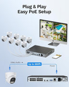 LongPlus 4K PoE Security Camera System, 12MP H.265+ 16CH NVR with 4TB HDD for 24-7 Recording, 8pcs Wired Home Security Camera System, Person Vehicle Pet Detection, CCTV for Businesses Home, LP8MEF8D1