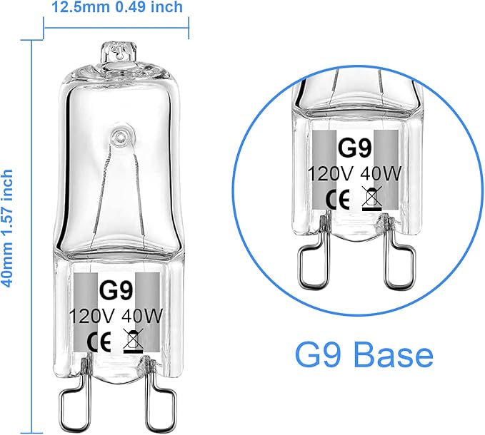 G9 Bulb 40W 120V G9 Halogen Light Bulbs 2 Pin for Hood Light Oven Bulb Replacement Dimmable Warm White (12 Pack)