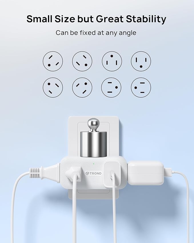 TROND Outlet Extender with 360 Rotating Plug, Plug Adapter with 4 Electrical Sockets and 4 USB Ports, 900 Joules Surge Protection, 3 Way Outlet Splitter for Home Office Travel, White