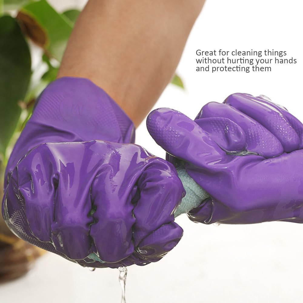 Alimat PluS 4PCS Reusable Cleaning Gloves Latex Free, Dishwashing Gloves with Cotton Flock Liner and Embossed Palm, Waterproof Household Rubber Gloves for Laundry, Gardening(Medium, Blue+Purple)