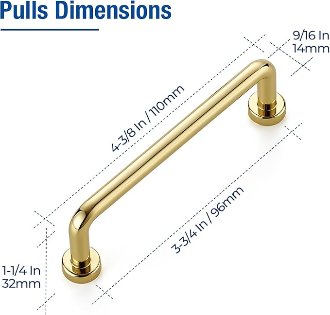 JOY DECOR Cabinet Pulls – 3-3/4 Inch Hole Center, Polished Brass, 20 Pack, Zinc Alloy Cabinet Handles for Drawers & Cupboard – Vintage Style Hardware for Kitchen, Bathroom, Dresser, Furniture Makeover