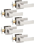 5 Pack Brushed Nickel Passage Door Levers Interior Door Handles, Heavy Duty Closet Hallway Door Handle Sets