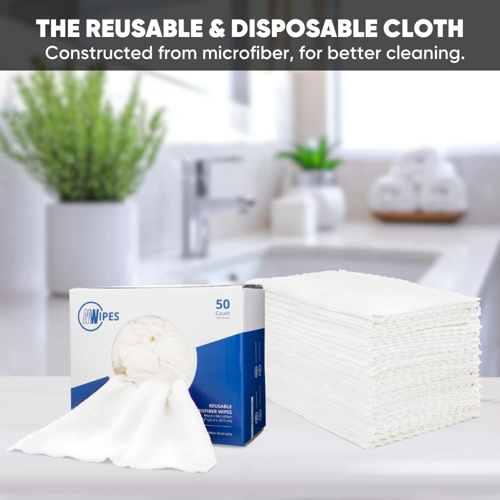 Microfiber Rags in A Box (400 Count) - Mwipes - 10" x 12" Reusable Wipes for Cleaning - Edgeless Terry Towels, Shop Rags, Wash, Dust, Disposable, House, Small Cleaning Cloths (White)