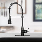 Akicon Pre-Rinse Spring Kitchen Faucet, Single Handle Solid Brass High Arc Pull Down Sprayer Head Kitchen Sink Faucet with Deck Plate