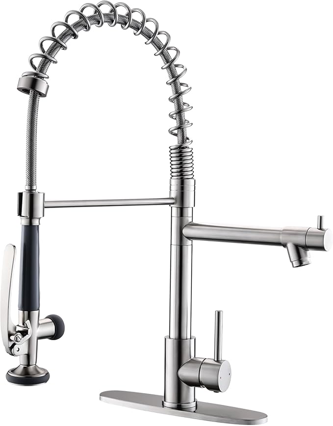 Fapully Kitchen Faucet with Pull Down Sprayer,Commercial Kitchen Sink Faucet with Deck Plate,Brushed Nickel