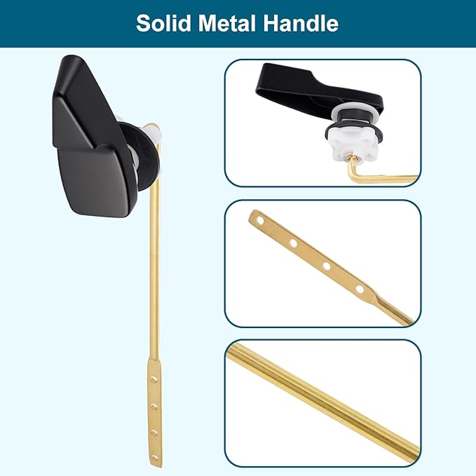 Black Metal Toilet Handle Replacement Kit, Universal Front Mount Fit Compatible with American Standard/Mansfield/Gerber/TOTO/Kohler Toilet, Toilet Tank Flusher Lever with Flapper Chain, Matte Black
