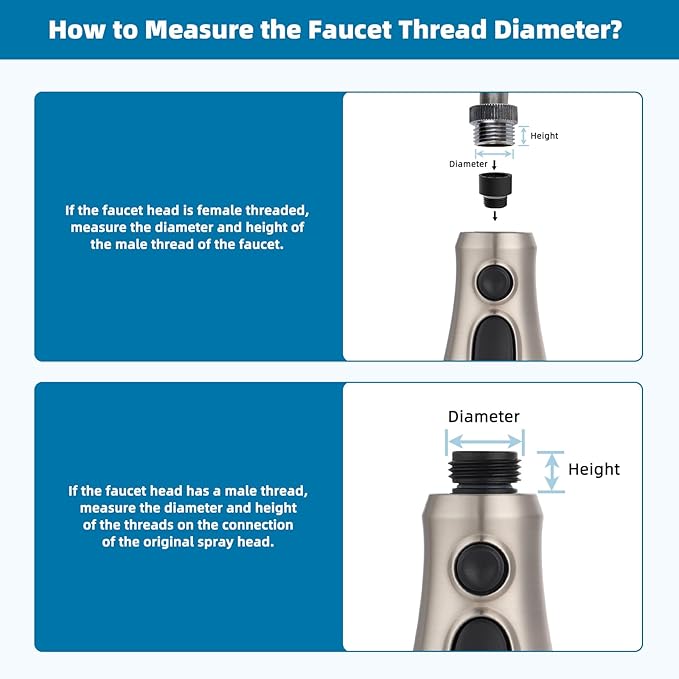 Hibbent Pull Down Kitchen Faucet Head Replacement, 3-Function Kitchen Faucet Head Sink Spray Nozzle with 15 Adapters Compatible with Moen, American Standard, Delta, Kohler Faucets, Brushed Nickel