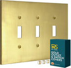 Rio Salto Modern Metal Brass Gold Triple Toggle Light Switch Cover Metal Decorative Toggle Switch Covers Wall Plate Outlet Electric Outlet Socket Triple Togle - Midsize 3 Gang