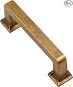Alzassbg 6 Pack Antique Brass Cabinet Pulls, 3 Inch(76mm) Hole Centers Cabinet Handles Square Kitchen Hardware for Cabinets AL3046AE