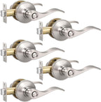 Knobonly 5 Pack Satin Nickel Privacy Door Levers Interior Door Handles for Bedroom and Bathroom Door Knobs Keyless Privacy Door Handles with Lock, Zinc Alloy Reversible for Right/Left