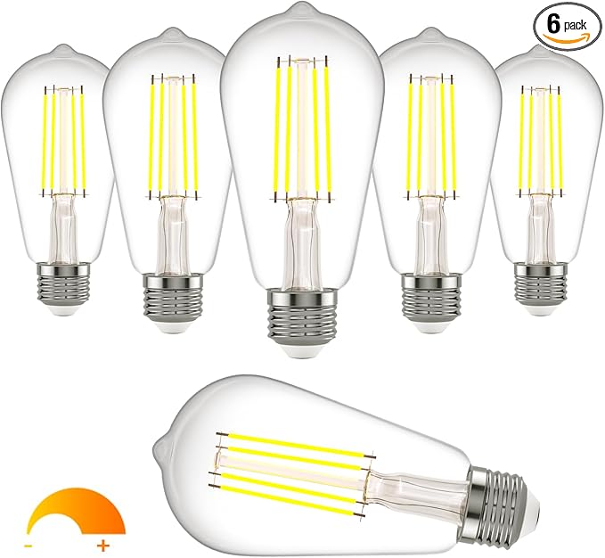Kawaya E26 LED Edison Bulbs: 8W Equivalent 80W Dimmable LED Bulbs - Vintage ST58 4000k ‎Neutral White - 800 Lumens High Brightness Filament Bulbs with 90+ CRI - Clear Glass, 6 Pack