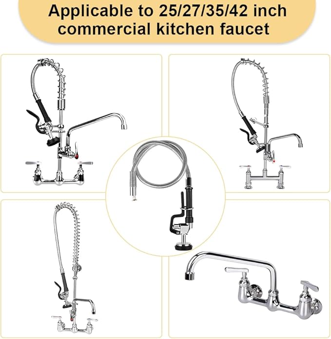 Pre Rinse Hose with Sprayer Valve, 38 Inch Commercial Dish Spray Hose with Spray Head for Commercial Restaurant Kitchen Faucet -Black