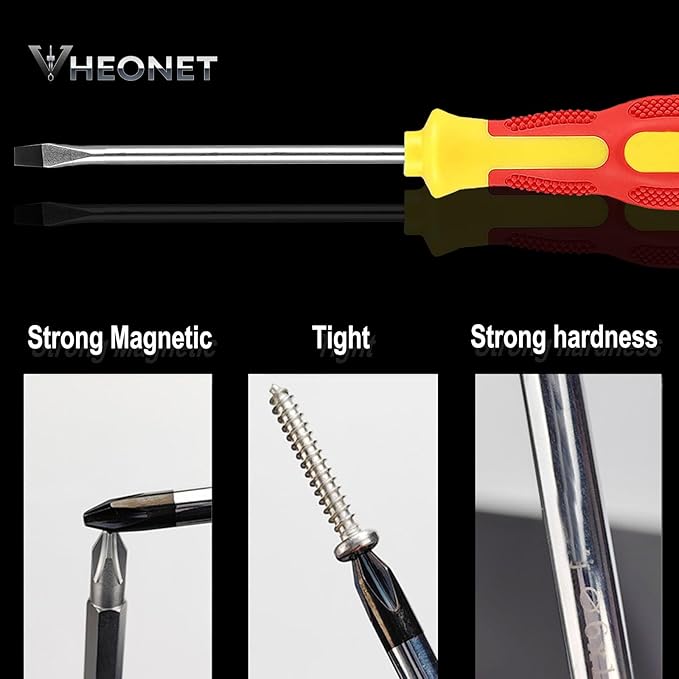 Magnetic Screwdriver Sets 6 PCS,Screwdriver Set with Small Box,Flat Head Phillips Screwdriver, Non-Slip Cushion Grip for Repair Home Improvement,Red & Yellow