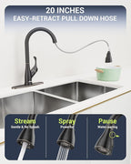 APPASO Kitchen Faucet with Pull Down Sprayer Oil Rubbed Bronze, Single Handle High Arc Pull Out Spray Head Kitchen Sink Faucet with Deck Plate