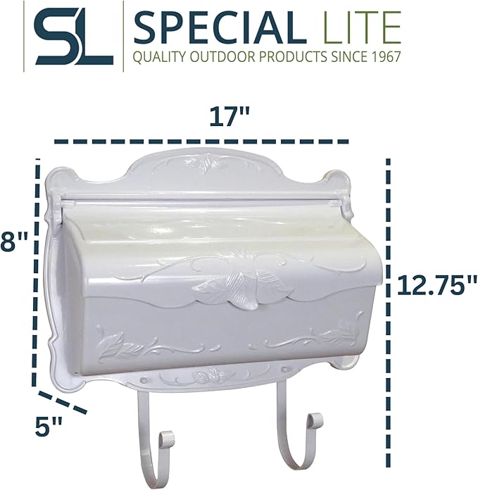 Special Lite Floral Horizontal Wall Mount Mailbox - White Aluminum Mailbox for Wall Mount - SHF-1001-WH