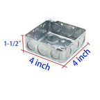 12 Pack 4" Square Electrical Box, 1-1/2'' Deep Metal Electrical Box, 21.0 Cu. in. Capacity, Electrical Junction Box, Galvanized