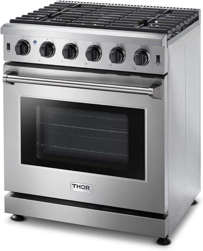 THOR Kitchen Freestanding Professional 30-Inch Gas Range in Stainless Steel - Model LRG3001ULP + LP Conversion Kit