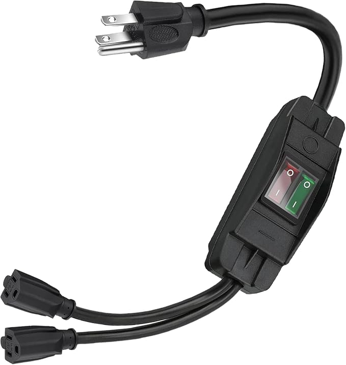 2 Way Extension Cord with On/Off LED Switch, Fiabtool 3 Prong Extension Cord Splitter, Heavy Duty Plug Splitter, SJTW 18AWG 10A/125V, Indoor Use (3.28 Ft, Black)