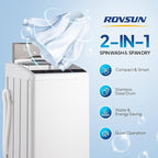 ROVSUN 25LBS Portable Washing Machine, Full-Automatic Electric Laundry Machine with Stainless Steel Drum, Compact Washer and Spin Dryer Combo with Drain Pump for Home, Apartment, Light Grey