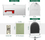 White Mailboxes for Outside Post Mount, Galvanized Steel Metal Mailbox, Standard Size, 20 x 8.7 x 6.7 Inches