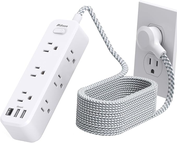 Mifaso Extension Cord, Surge Protector Power Strip, Long Extension Cord with 9 Outlets 3 USB Ports, Extension Cord with Multiple Outlets, USB Power Strip for Dorm Room Essentials, College (20FT,White)