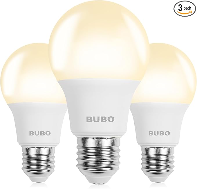 BUBO A19 LED Light Bulbs, 60 Watt Equivalent LED Bulbs, Warm White 3000K, 800 Lumens, E26 Standard Base, Non-Dimmable, 8W Warm White LED Bulbs for Bedroom Living Room Home Office, 3 Pack
