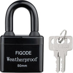 FIGODE® Outdoor Waterproof Padlock, Large Heavy Duty Sturdy Covered Laminated Steel Keyed Lock, 2.2 in. Wide