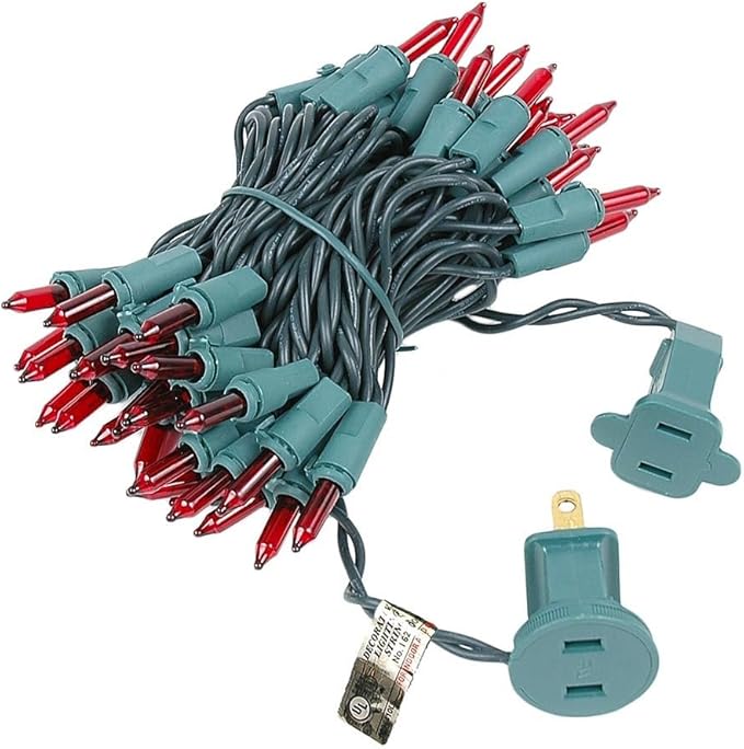 Novelty Lights 11 Feet 50 Bulbs Traditional Incandescent Mini Lights, Red on Green Wire with 2.5" Spacing, Commercial Grade and UL Listed for Indoor/Outdoor Use, End-to-End Connectable